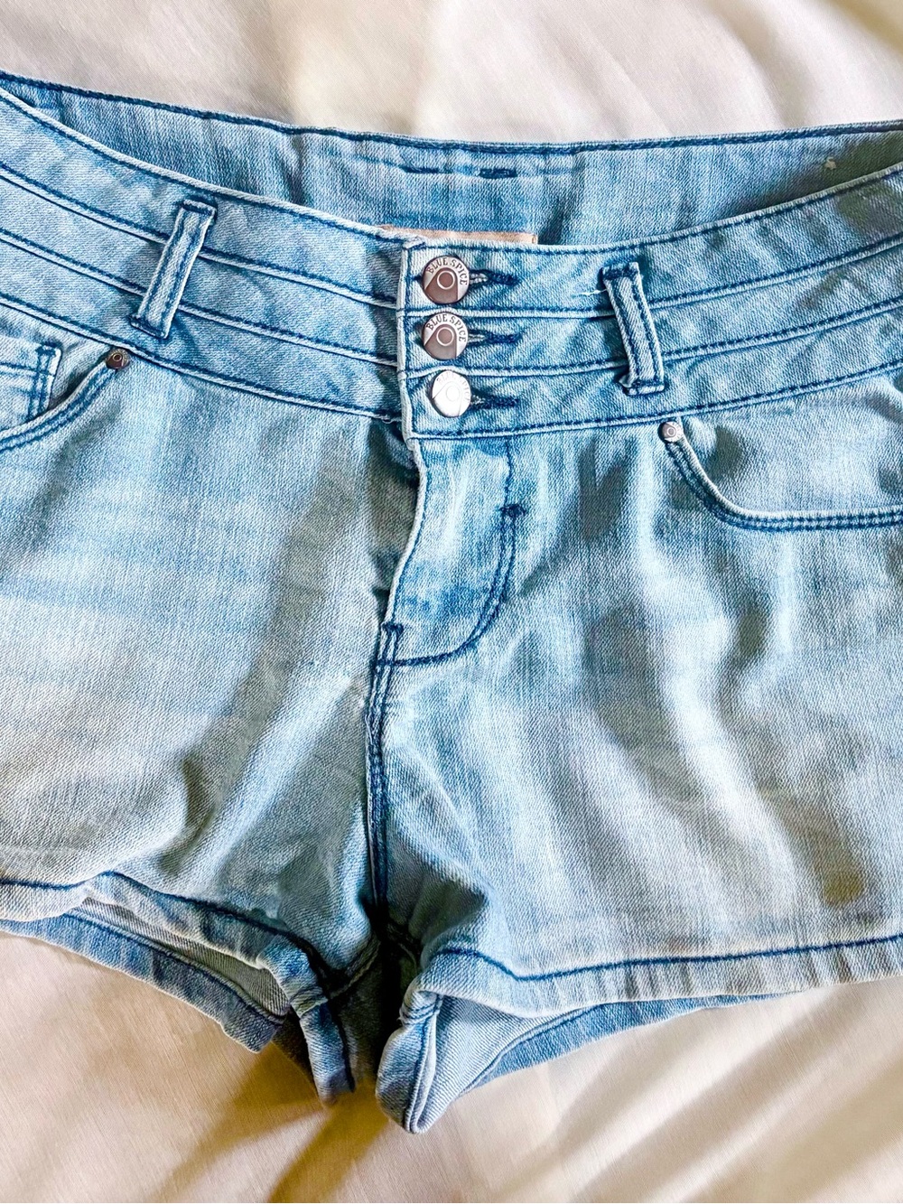 Blue Spice Light Blue Triple-Button Denim Shorts